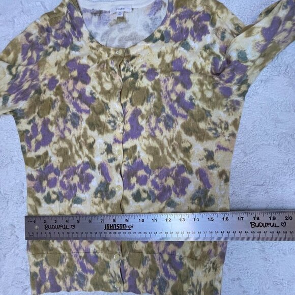 Caslon Women Button Front Knit Cardigan Sweater Medium Purple Green Print Cotton - Picture 8 of 9